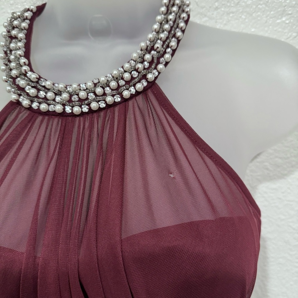 speechless maroon red halter sequin beaded neck a line fit & flare party dress - Picture 4 of 10